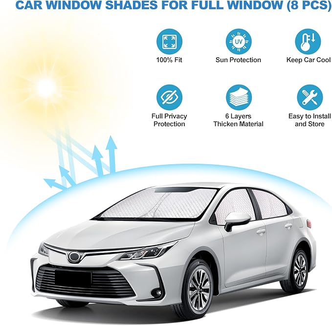 XCBYT 2019-2023 Corolla Full Coverage Window Shades | 6-Layer Blackout Insulated Sun & UV Protection | Custom Fit Privacy Covers for Camping, Sleeping & Car Living (6 PCS)