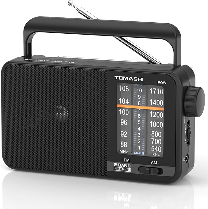 TOMASHI Portable Radio am fm,Transistor Radio with Best Reception,Large Tuning Knob,Battery Operated by 3 D Cell Batteries or AC Power,Big Speaker,Suit for Senior and Home (Black)