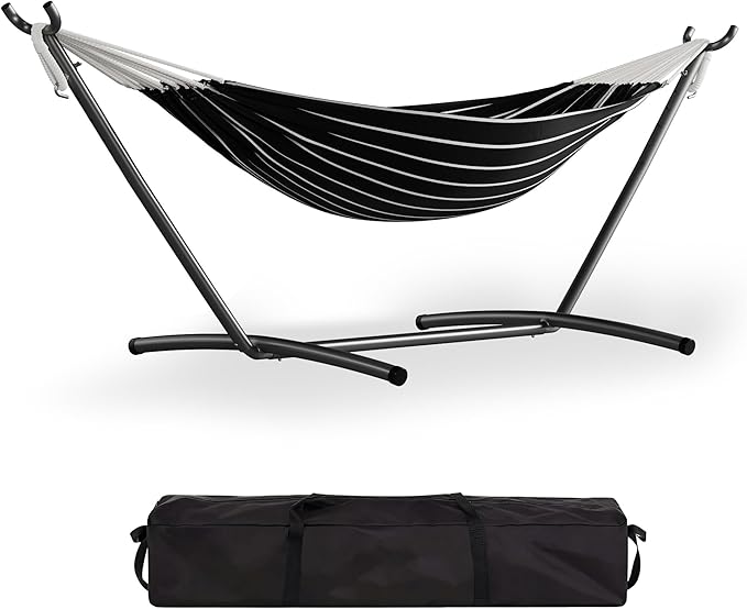Garvee Double Hammock with Foldable Steel Stand and Carry Bag – Indoor/Outdoor Standing Hammock, 450 LBS Capacity, for Garden, Camping, Beach (Onyx)