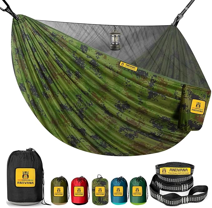 Camping Hammock with Mosquito Net, 600 lbs Portable Hammock with Tree Straps,2-in-1 Double/Single Travel hammocks Tent for Outside/Indoor/Backpacking/Beach-Plaid Camouflage