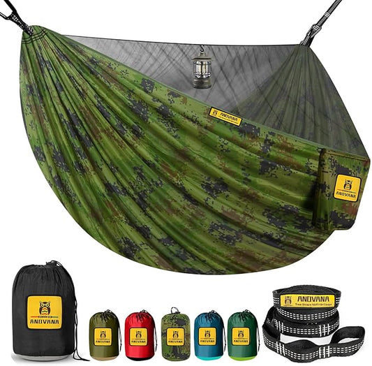 Camping Hammock with Mosquito Net, 600 lbs Portable Hammock with Tree Straps,2-in-1 Double/Single Travel hammocks Tent for Outside/Indoor/Backpacking/Beach-Plaid Camouflage