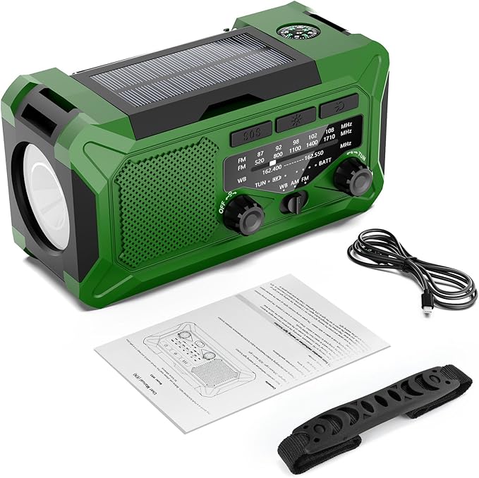 Emergency Hand Crank Weather Radio,Toolchums 10000mAh AM/FM/NOAA Solar Powered Radio with Phone Charger, USB Charged, LED Flashlight Reading Lamp Headphone Jack, SOS Alarm