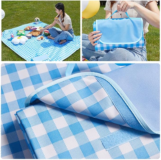 LRUUIDDE Extra Large Picnic Blanket Beach Blankets, Outdoor Foldable Waterproof Sand Mat for Beach Camping Hiking Travel Family Concerts Grass Park Music Festival Lawn Mats (Blue, 80x80inch)