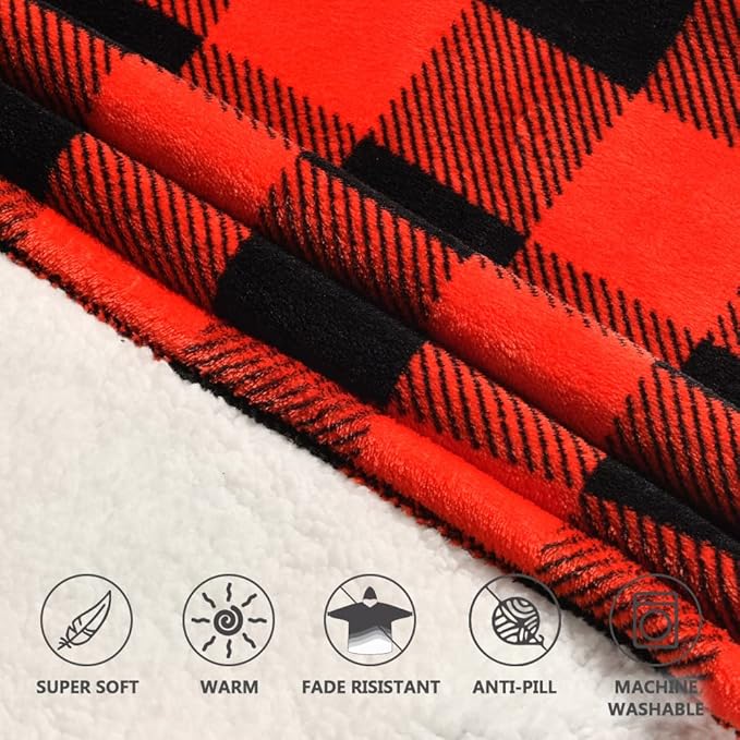 Krifey Wearable Blanket Hoodie, Oversized Sherpa Fleece Sweatshirt with Giant Pocket, Birthday Gifts for Women, Mom, Sister, KRF003-Red plaid