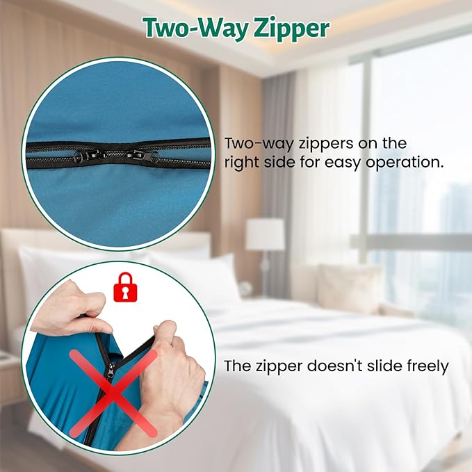 Ultralight Sleeping Bag Liner, Satin Sleep Sack, Comfy Breathable & Cooling & Silky Soft liner, Travel Sheets & Adult Sleep Sack with 2 Way Zipper, Ideal for Backpacking, Hotel, Camping, Hostels