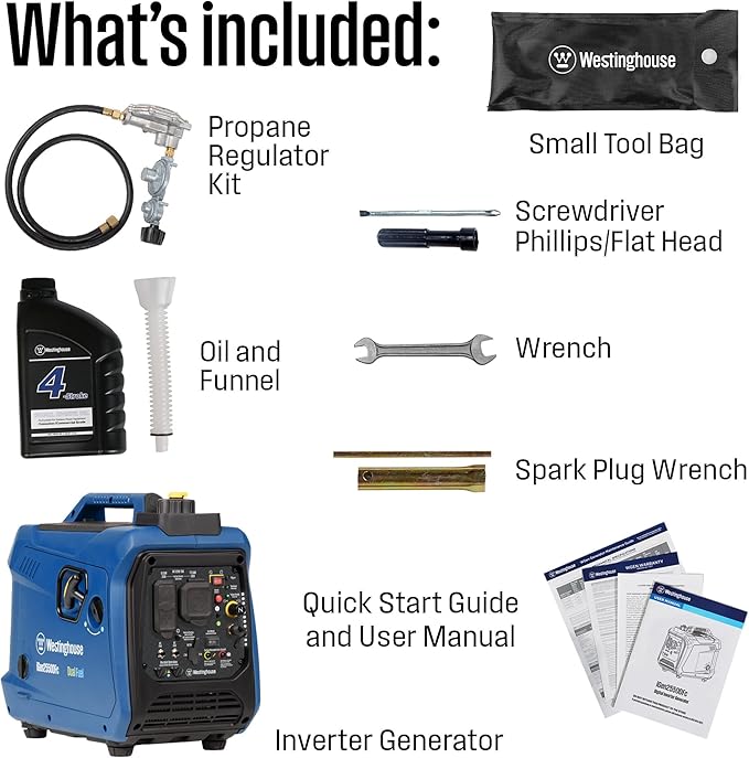 Westinghouse 2550 Peak Watt Super Quiet & Lightweight Portable Inverter Generator, RV Ready 30A Outlet, Gas and Propane Powered, CO Sensor, Parallel Capable, Long Run Time