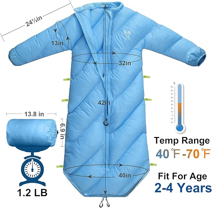 Walkable Toddler Sleeping Bags for Kids, Boys Girls (2T-4T) - Puffy Camping Sleeping Sack for Indoor, Outdoor, Travel, Sleepover, Slumber Party (up to 46 in)- Machine Washable, Lightweight