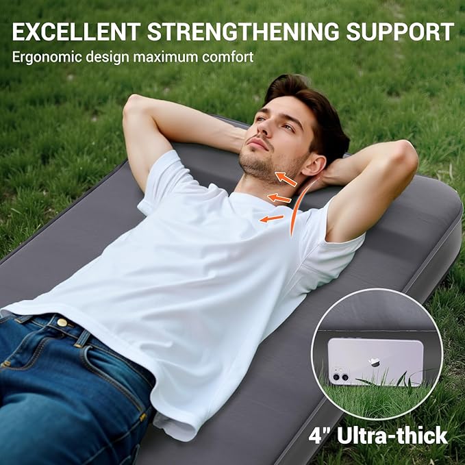 Elegear CumbreX™ Air & Foam Self Inflating Sleeping Pad, Built-in Electric Pump 4" Ultra-Thick Memory Foam Camping Mattress with Pillow Camping Pad 4-Season R-Value 9.5 Camp Mat (Grey, Single)