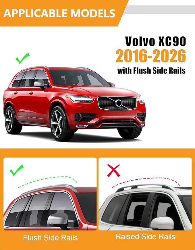 KINGGERI 300lbs Roof Rack Cross Bars Compatible with Volvo XC90 XC-90 2016-2026, Heavy Duty Anti-Theft Lockable Aluminum Roof Rails Crossbars Rooftop Accessories Luggage Racks Carrier