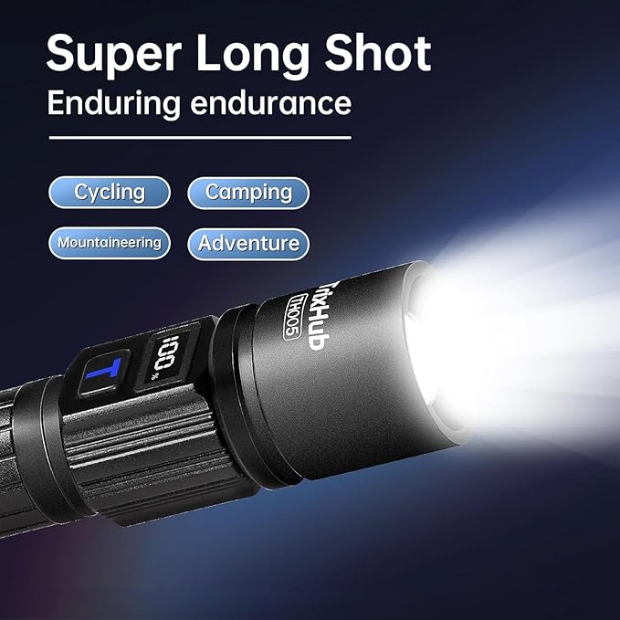 TrixHub Rechargeable Flashlights High Lumens, 5Mode Flash Light with LCD Digital Display, Super Bright Flashlight Adjustable Tactical Flashlight, High Powered LED Handheld Flashlight for Home