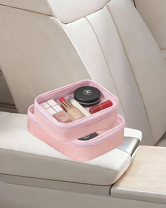 Travel Clear Makeup Bag Set for Women, 3 Pack Travel Size Toiletry Bag with Zipper Small Makeup Pouch for Purse Waterproof Portable Cosmetic Case Compact Car Organizer Storage Bag (Pink Set)