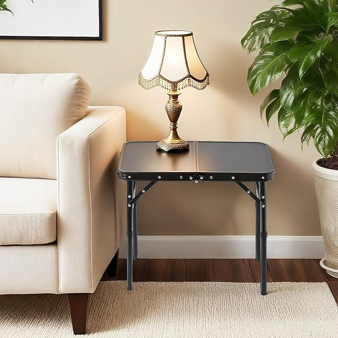 Yriuat Outdoor Side Table, Portable 3 Adjustable Height Small Outdoor Folding Table, Aluminum Foldable Patio Side Tables for Outside Indoor, Plant Stand Coffee End Table for Pool, Porch,Garden(Black)