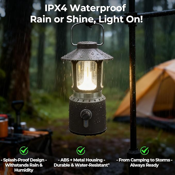 Telescopic Camping Lights Rechargeable,8000mAh Retro Classic LED Camping Lantern,3 Light Modes,Cordless Dimmable Camping Tent Lamp Portable Power Supply IPX4 Waterproof,Light for Indoor & Outdoor