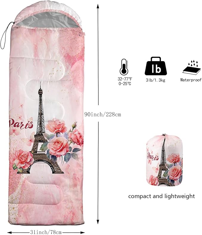 QOOMO Axolotl Cute Camping Sleeping Bags,3 Season Warm & Cool Weather,Lightweight,Waterproof Sleeping Bags for Adults & Kids,Traveling,and Outdoors