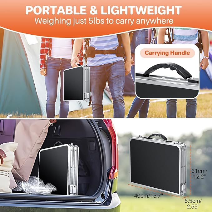 FUNYKICH 2ft Small Folding Table, 3 Height Adjustable Portable Camping Table, Lightweight Aluminum Outdoor Tables with Carry Handle for Car Camping, Backpacking, Picnic, L22.8''xW15.7'', Silver