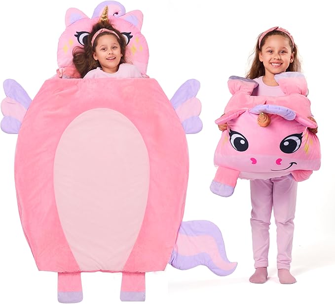JOIEDOMI Kids Sleeping Bag 4 5 6 Year Old Girl Gifts Toddler Nap Mat with Pillow & Blanket 60" x 39" for Kids Ages 3+ Soft Plush Sleeping Mat for Preschool and Boys Girls