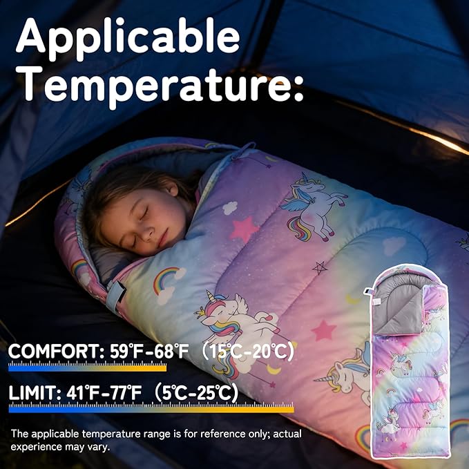 tuphen Kids Sleeping Bag - 50-77℉ 3-Season Waterproof Sleeping Bag for Boys & Girls, Lightweight 2.2 lbs Camping Gear with Compression Bag Ideal for Camping, Hiking, Indoor