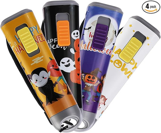 EverBrite Halloween Flashlights 4-Pack Halloween Gifts, Small LED Flash Light Handheld Torch with Lanyard 12AAA Battery Included, Mixed Color