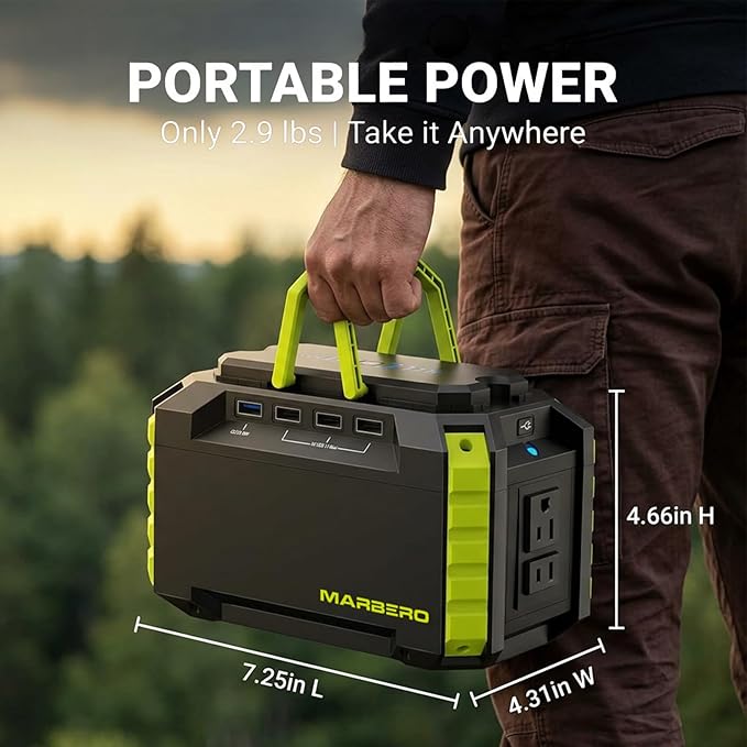 MARBERO Portable Power Station 150Wh Camping Solar Generator Laptop Charger Power Bank with AC Outlet 110V 150W Peak with 4*USB, 4*DC Ports, LED Flashlights for CPAP Home Camping Hurricane Emergency