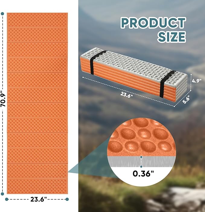 Ultralight Foam Sleeping Pad, Waterproof Closed Cell Foam Pad for Superior Insulation, Folding Sleeping Mat for Compact Storage, Foldable and Portable for Hiking and Camping
