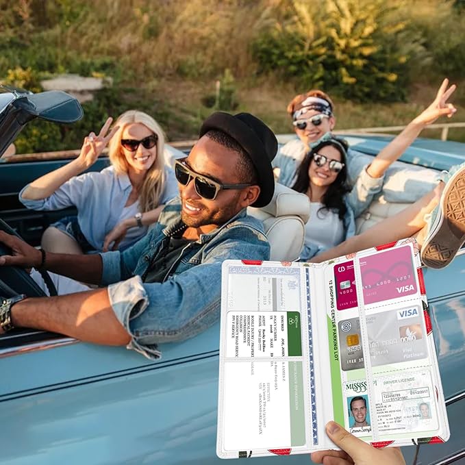 Car Registration and Insurance Holder, with Magnetic Closure for License, Cards and Documents, All Vehicle Needs and Car Accessories (Strawberry)
