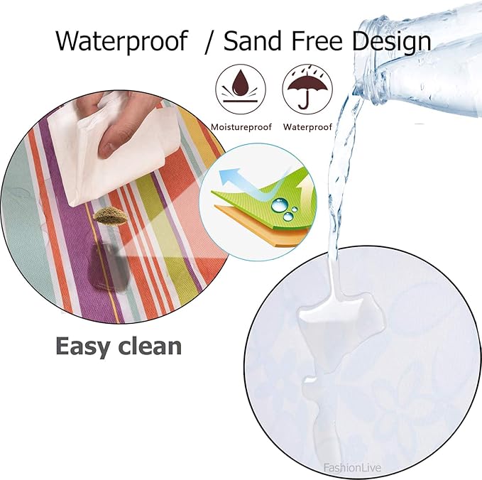 Beach Blanket Extra Large Picnic Blankets Sandproof Waterproof Outdoor Indoor Blanket Lightweight Handy Mat Portable Beach Mat for Camping Hiking Travel Park Grass