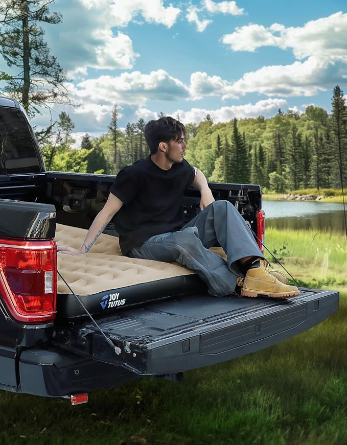 JOYTUTUS 6.0-6.3Ft Truck Bed Air Mattress with Built-in Air Pump, Compact Regular Truck Beds,Anti-Leakage,Inflatable Pickup Mattress,Compatible with Tacoma&Ranger&Frontier&Gladiator,Camel&Black