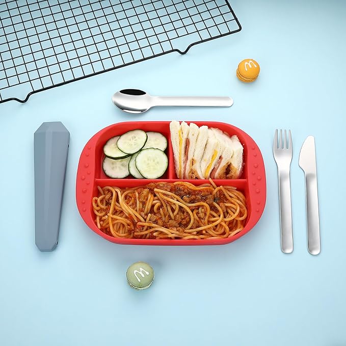 Utensils for Lunch Box Accessories, DEVICO Travel Silverware Set with Case, Camping Flatware Include 18/8 Stainless Steel Knife Fork and Spoon Set, Reusable Portable Cutlery Set for School (Blue)