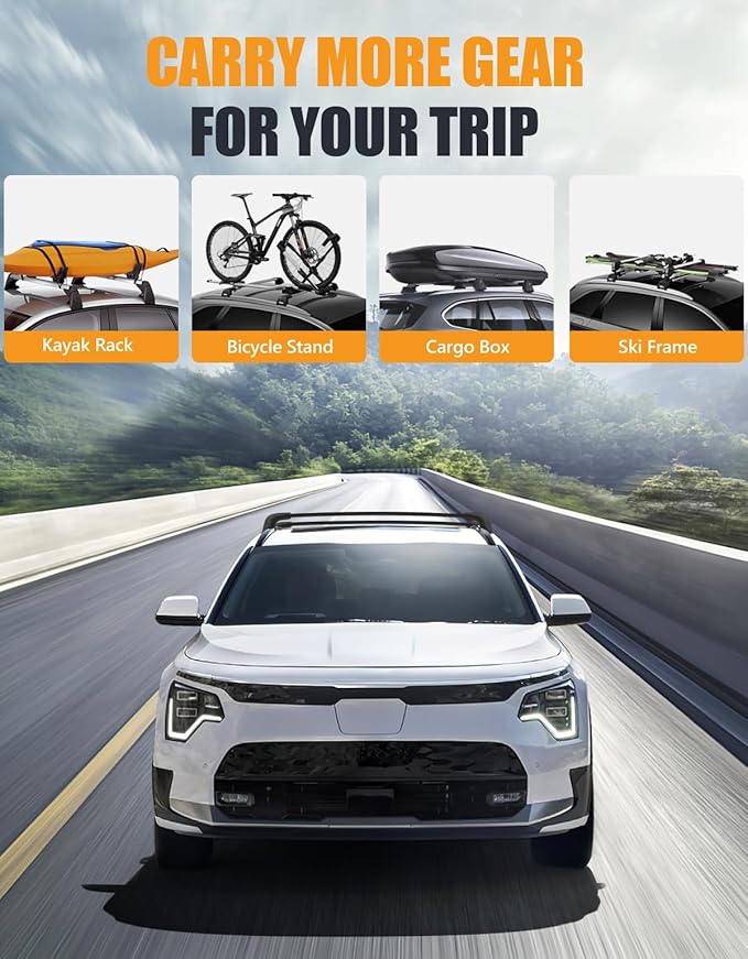 KINGGERI 300lbs Roof Rack Cross Bars Compatible with Kia NIRO 2023 2024 2025 2026 with Flush Side Rails, Lockable Heavy Duty Aluminum Roof Rails Crossbars Rooftop Cargo Carrier Luggage Black