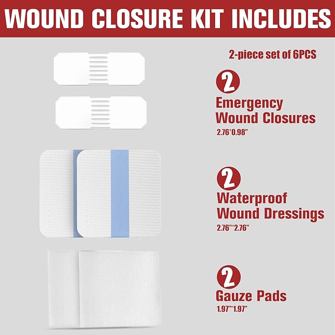 Emergency Wound Closure Strips - HSA or FSA Eligible - Dotodo 2PCS Laceration Closure Kit - Sutures Butterfly Bandaids | Stretchable & Shrinks Back to Close The Cut