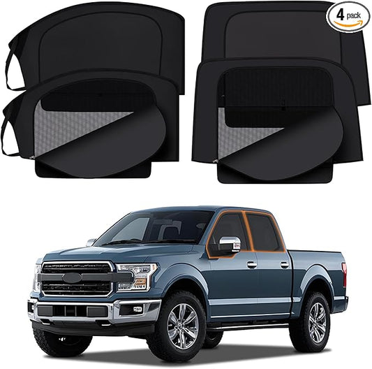 XCBYT F150 Window Sunshades for 2020-2024, Dual Layer Car Window Covers with Breathable Mesh & Blackout Cloth, 99% UV Protection Privacy Curtains for Car Camping, Sleeping & Rest (4 PCS)