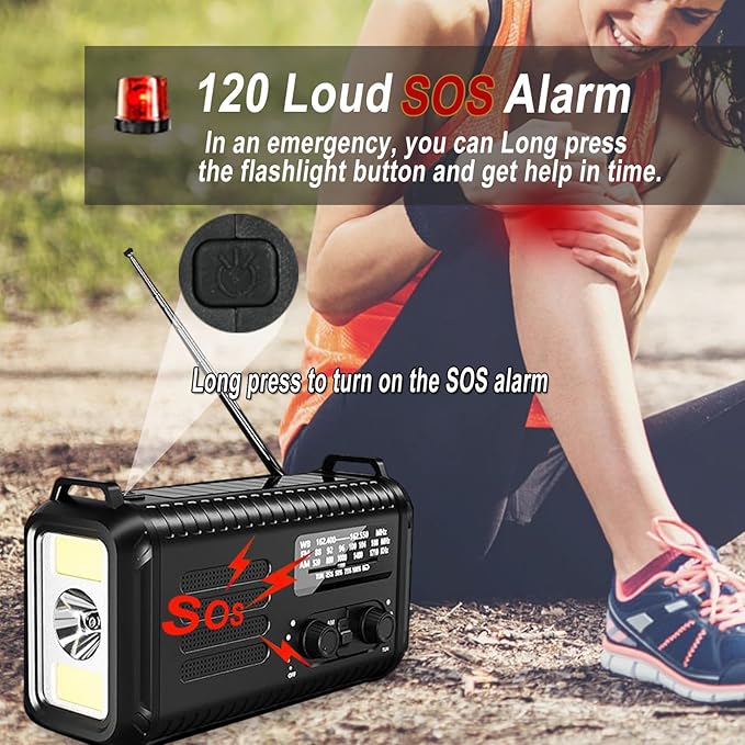 Emergency Hand Crank Radio, NOAA Weather Radio, 20000mAh Rechargeable Solar AM/FM Radio, Portable USB-C Fast Charger, Flashlight, Reading Lamp SOS Alarm for Hurricane Storm Camping Hiking (Black)