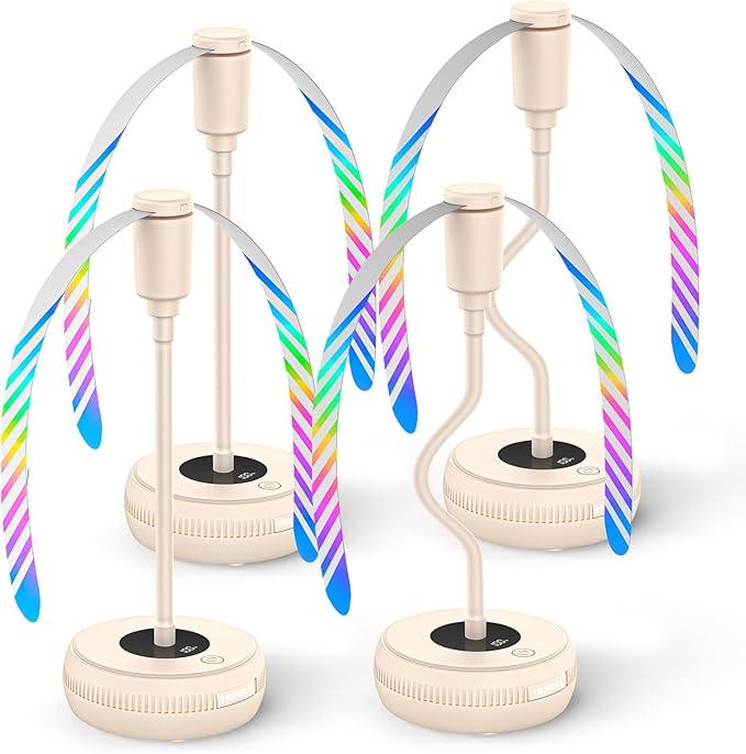 TriPole Fly Fans for Tables, Food Fans 2000mAh Rechargeable Table Fan Portable Fly Spinners with LED Display, 20H Runtime for Outdoor Picnic, BBQ Patio Parties, Camping, Kitchen, 4 Pack (Beige)