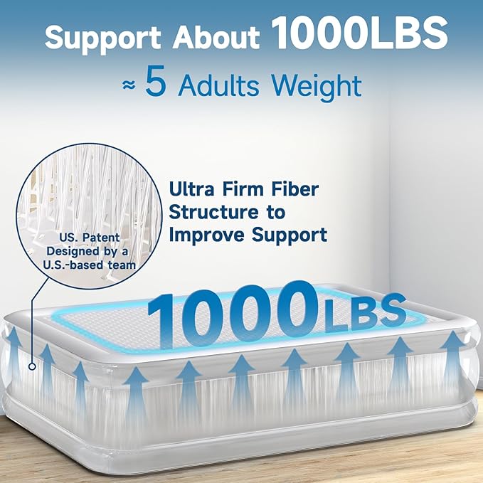 CHERIMOR Twin Air Mattress with Built in Pump, 16" Upgraded Firmness Blow Up Mattress, Multi-Layer Leakproof, Heavy-Duty Support Air Bed, 2-Min Inflation for Home Guests & Camping