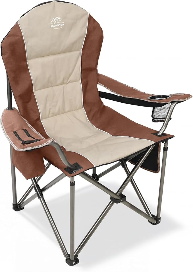 Camping Chairs for Adults,High Back Folding Camp Chair with Cup Holder and Cooler Bag,Heavy Duty Outdoor Lawn Chairs,Perfect for Camping,Hiking,Picnics,and Beach Trips,Moca