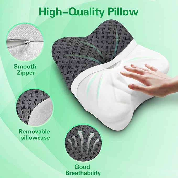 SAHEYER Travel Pillow for Sleeping, Ergonomic Cervical Neck Support Pillows, Lightweight Memory Foam Travel Pillow for Camping, Backpacking, Hammock - with Travel Storage Bag and Cooling Cover, Black