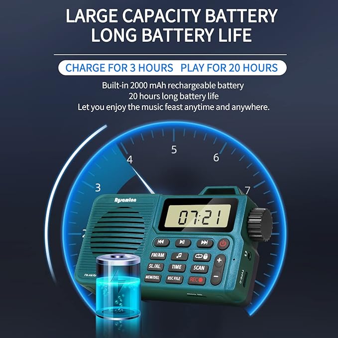 Portable AM/FM Radio, Digital Radio Recorder, Bluetooth 5.0, Alarm and Sleep Function, 12/24H Time Display with Large Digital Display