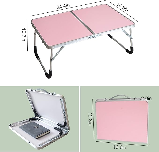 Jucaifu Foldable Laptop Table, Bed Desk, Breakfast Serving Bed Tray, Portable Mini Picnic Table & Ultra Lightweight, Folds in Half with Inner Storage Space (Pink)