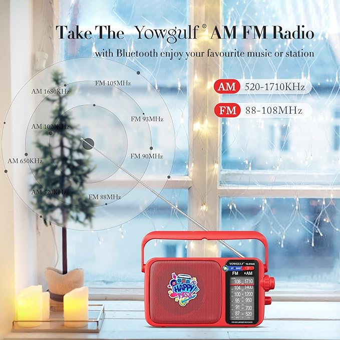 YOWGULF AM FM Radio with Best Reception,Bluetooth Portable AM FM Transistor,Battery Operated Radios or AC Power,Large Dial,Headphone Jack, Gifts for Seniors Elderly