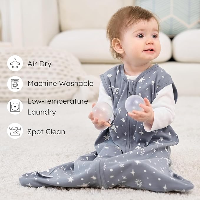 Baby Sleep Sack 6-12 months, 100% Cotton Sleeping Sack for Newborn and Infant, 3 Pack Baby Wearable Blanket for Boy and Girl, 0.5 Tog Lightweight Double Zipper Sleep Bag Grey Moon Bear