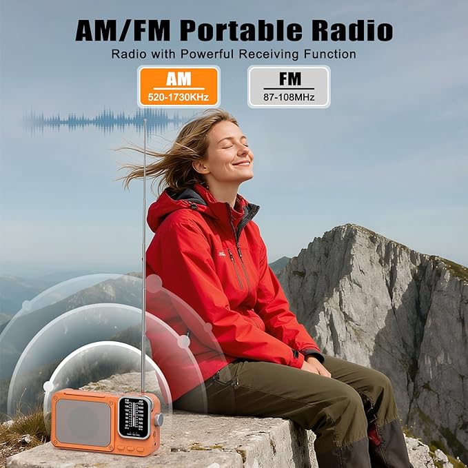 Goodes Portable Radio AM FM with Best Reception, Bluetooth Transistor Radios with TF Card Slot, LED Light and Headphone Jack, AC Power or Battery Operated, Emergency Radio for Home Kitchen Outdoor