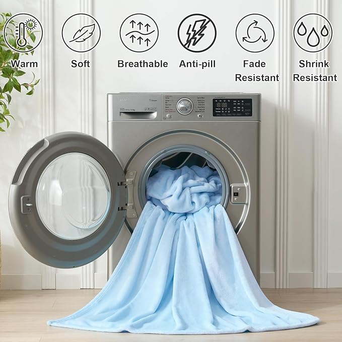 Hansleep Fleece Light Blue Throw Blanket, Super Soft Flannel Fuzzy Plush Cozy Blanket for All Seasons, Light Blue, Throw 50x60 Inches