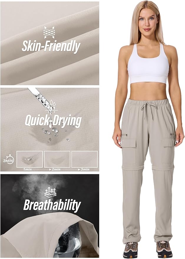 Womens Hiking Pants Convertible Quick Dry Stretch Lightweight Zip Off Outdoor Safari Pants with Cargo Pockets