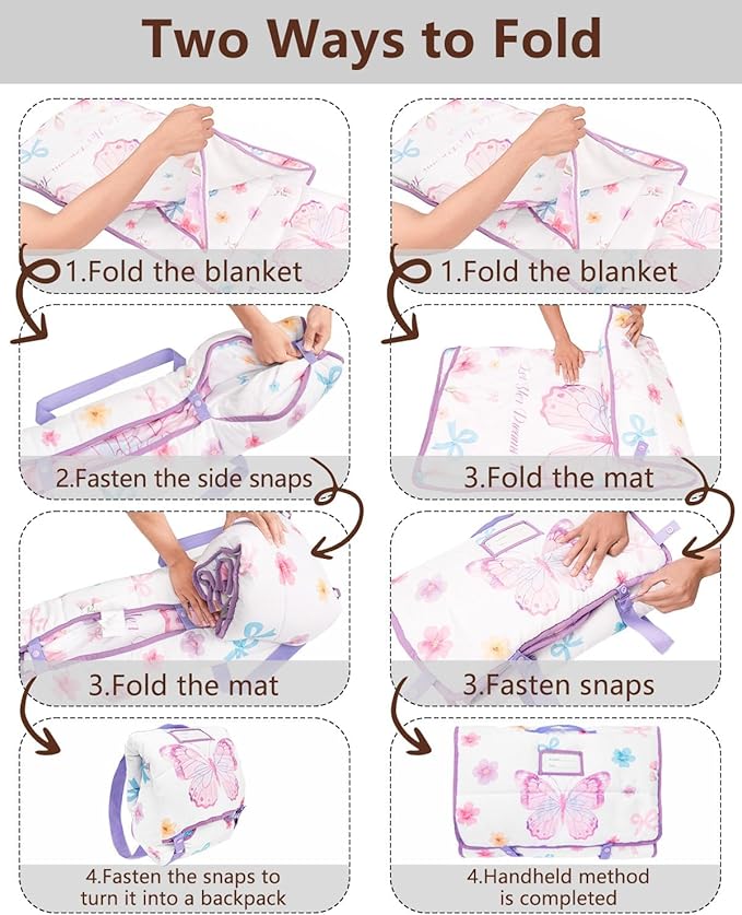 Primlect Toddler Nap Mat with Removable Pillow and Flannel Blanket, Portable Sleep Bag for Kids, Easy to Roll up, Washable, Perfect for Daycare, Preschool, Boys and Girls, 3-6 Years