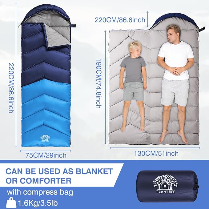 Sleeping Bag 4 Seasons Adults & Kids for Camping Hiking Trips Warm Cool Weather,Lightweight and Waterproof with Compression Bag,Indoors Outdoors Activities