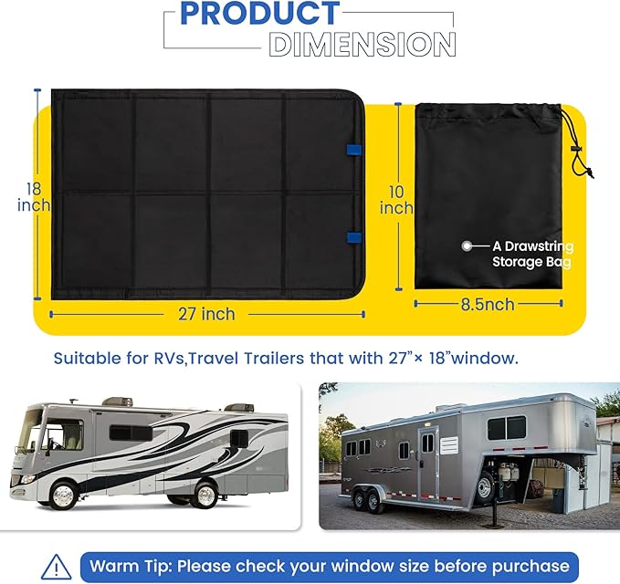 RV Door Window Shade, 27 x 18 Inch Foldable Magnet RV Blackout Window Cover, Winnebago Itasca Sunova Class A Rv Enter Door Window Cover, UV Rays Protection Waterproof Oxford (Black)