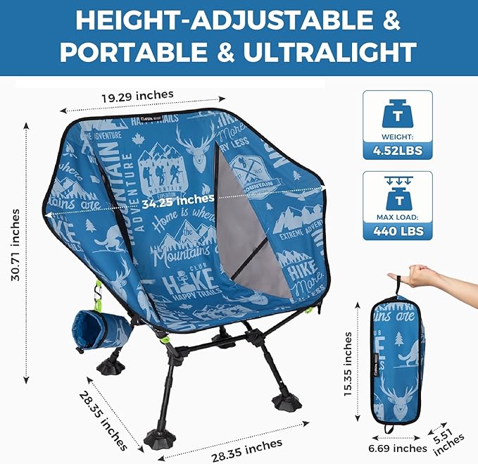 ATEPA UFO3.0 Ultralight Backpacking Chair, 330 lbs Heavy-Duty Aerospace Aluminum Folding Camp Chair with Hexagon Ergonomic Seat Anti-Sink Feet, Compact Portable Outdoor Gear for Hiking Fishing, Blue