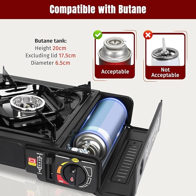SHINESTAR Butane Camping Stove with Carrying Case, Portable Stove for Camping, Hiking, Emergencies, Tailgating Essentials, 7800 BTUs Output