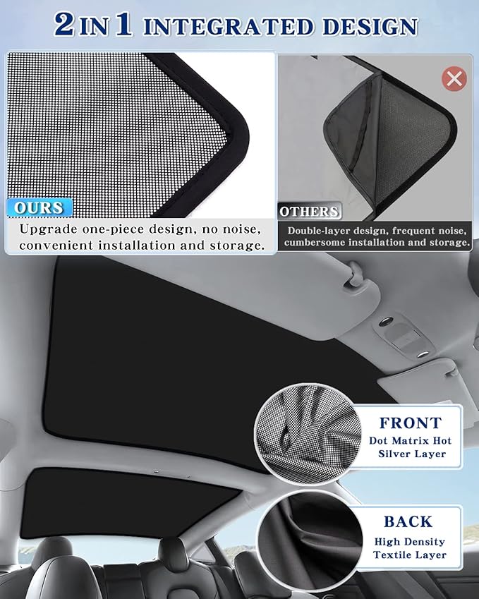 Black Sunshade Roof for Tesla Model 3 2018-2023/ Model 3 Highland 2024-2026 Accessories Roof Sun Shade, Sun Protection Heat Insulation No Gap Keep Cool UV Ray Protection, Easy to Install