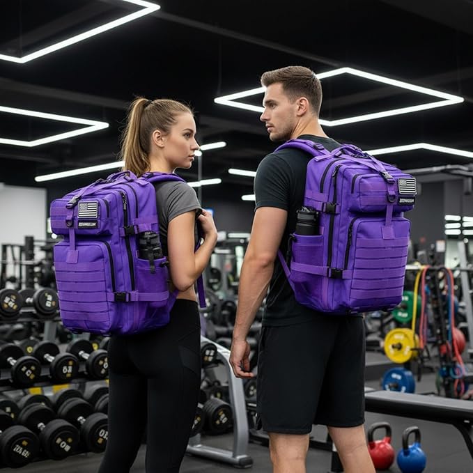 45L Military Tactical Backpack for Men & Women Bug Out Bag Assault pack Molle Daypack Hiking Trekking Rucksack (2.0 side pockets (purple))